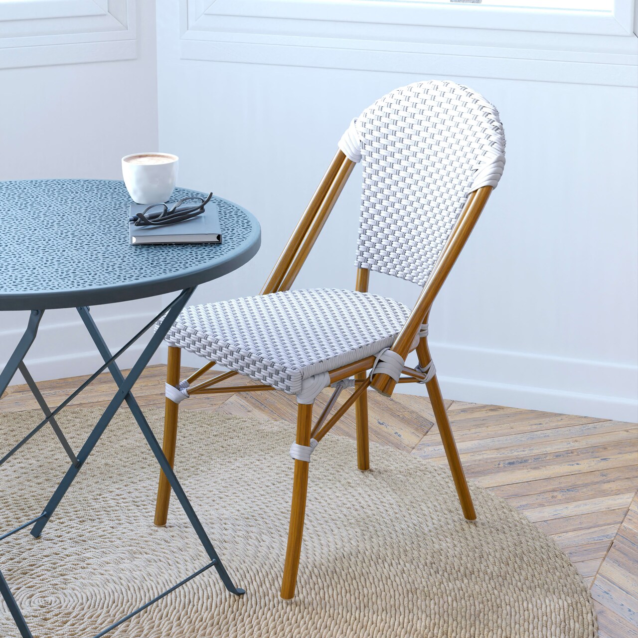 Merrick Lane Celia Indoor/Outdoor Stacking Bistro Chair with Aluminum Frame